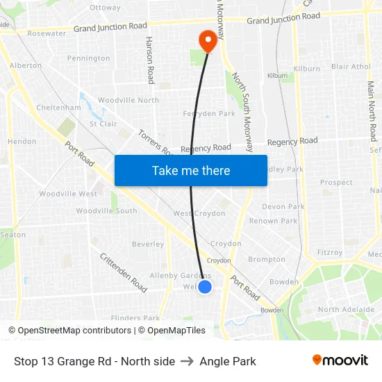 Stop 13 Grange Rd - North side to Angle Park map