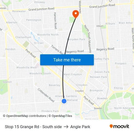 Stop 15 Grange Rd - South side to Angle Park map