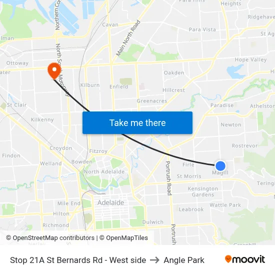 Stop 21A St Bernards Rd - West side to Angle Park map