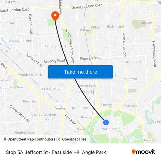 Stop 5A Jeffcott St - East side to Angle Park map