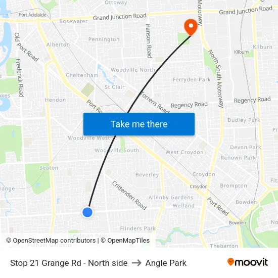 Stop 21 Grange Rd - North side to Angle Park map