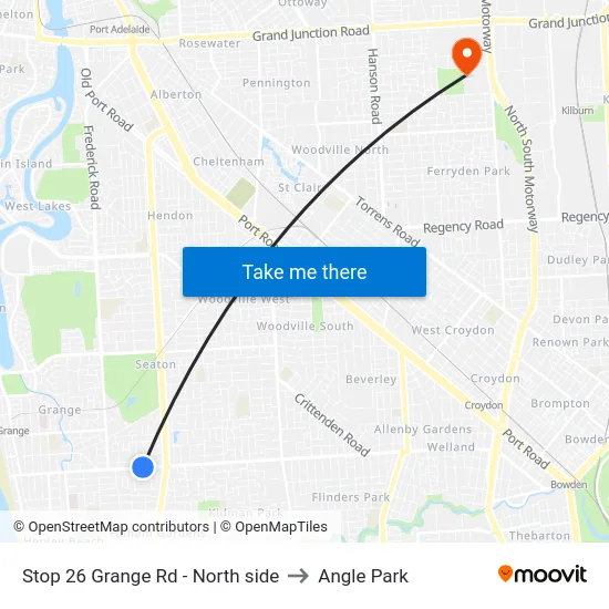 Stop 26 Grange Rd - North side to Angle Park map
