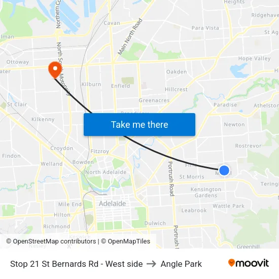 Stop 21 St Bernards Rd - West side to Angle Park map