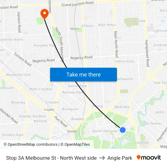 Stop 3A Melbourne St - North West side to Angle Park map