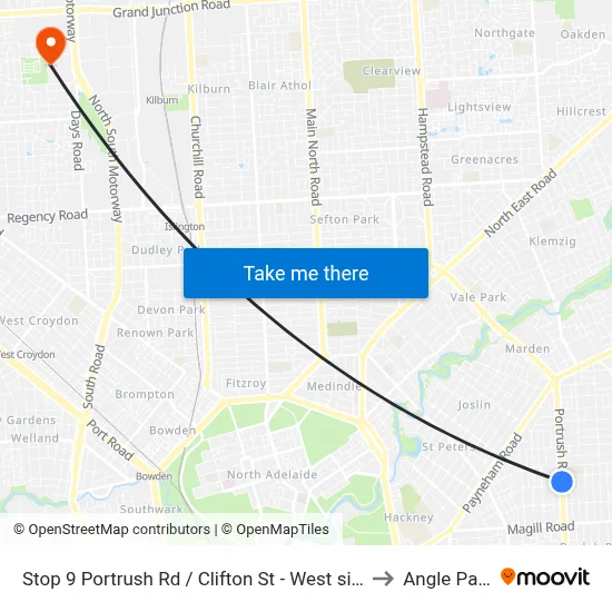 Stop 9 Portrush Rd / Clifton St - West side to Angle Park map