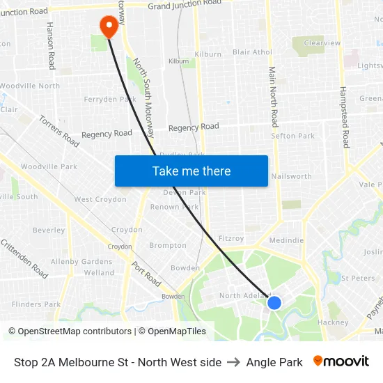 Stop 2A Melbourne St - North West side to Angle Park map
