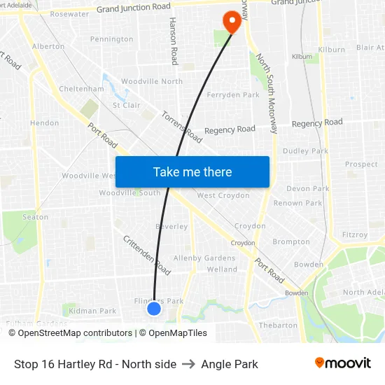 Stop 16 Hartley Rd - North side to Angle Park map