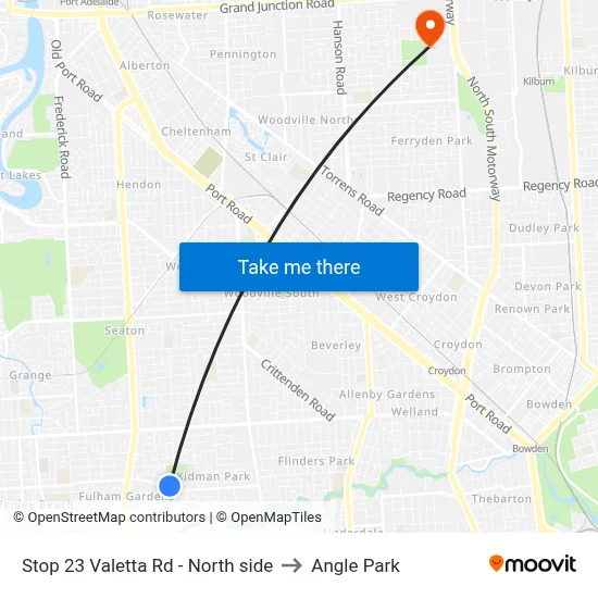 Stop 23 Valetta Rd - North side to Angle Park map