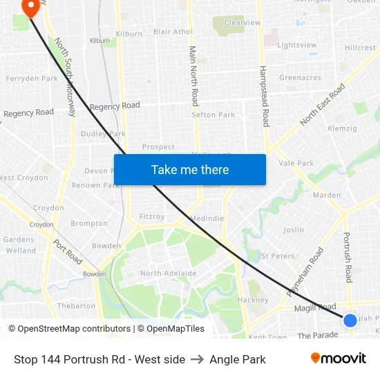 Stop 144 Portrush Rd - West side to Angle Park map
