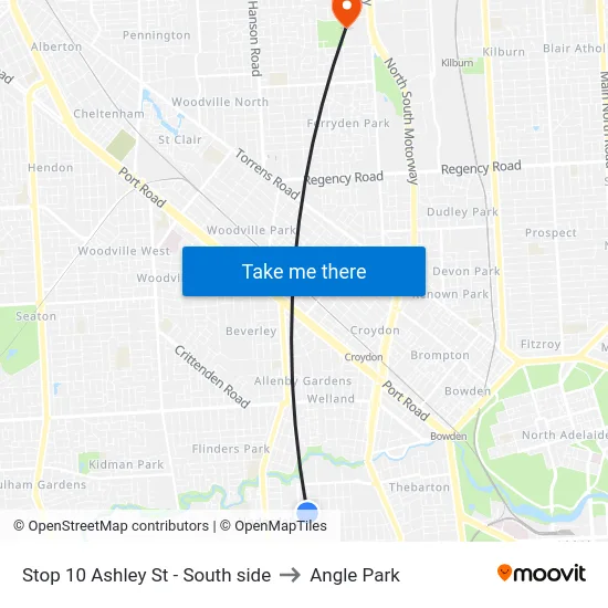 Stop 10 Ashley St - South side to Angle Park map