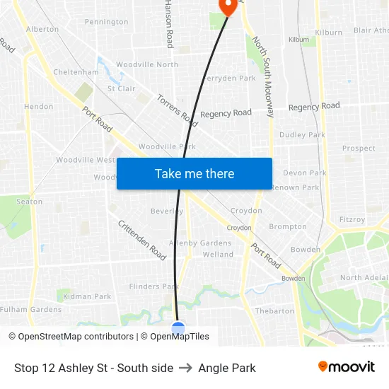 Stop 12 Ashley St - South side to Angle Park map