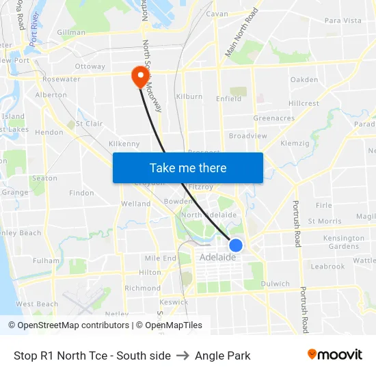 Stop R1 North Tce - South side to Angle Park map