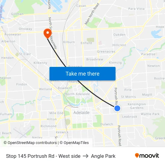 Stop 145 Portrush Rd - West side to Angle Park map