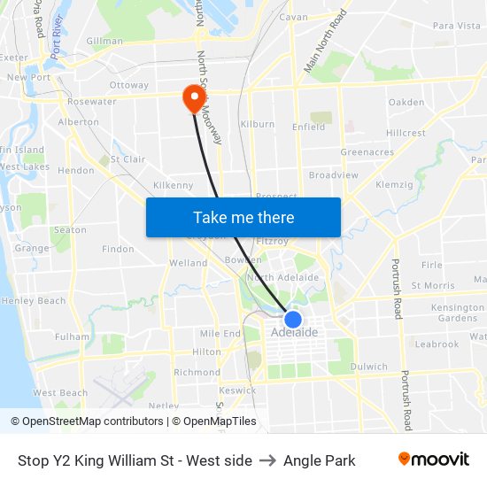 Stop Y2 King William St - West side to Angle Park map