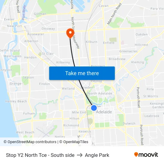 Stop Y2 North Tce - South side to Angle Park map