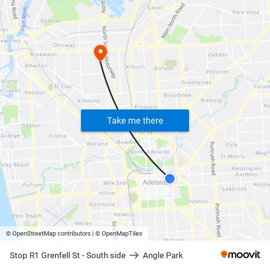 Stop R1 Grenfell St - South side to Angle Park map