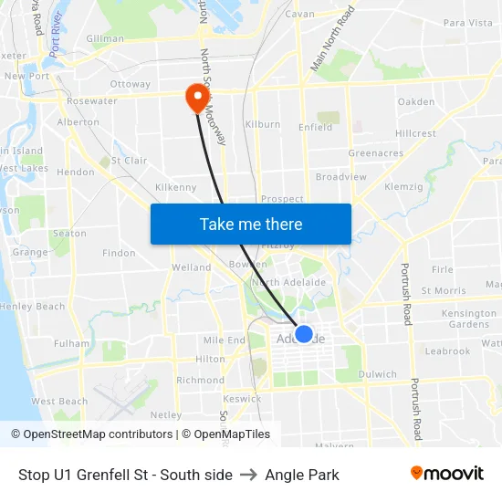 Stop U1 Grenfell St - South side to Angle Park map