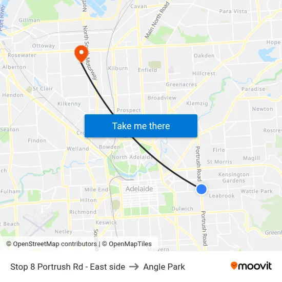 Stop 8 Portrush Rd - East side to Angle Park map