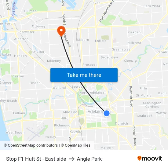 Stop F1 Hutt St - East side to Angle Park map