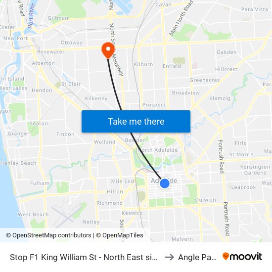 Stop F1 King William St - North East side to Angle Park map