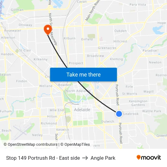 Stop 149 Portrush Rd - East side to Angle Park map