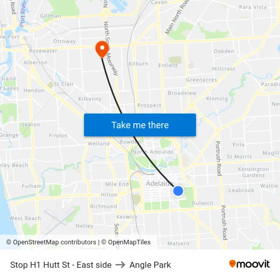 Stop H1 Hutt St - East side to Angle Park map