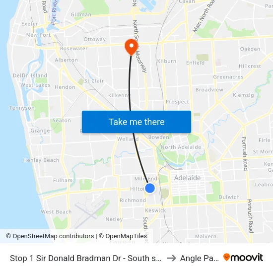 Stop 1 Sir Donald Bradman Dr - South side to Angle Park map