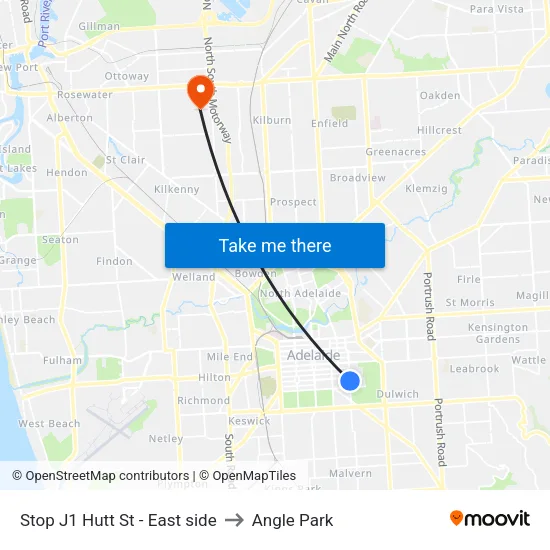 Stop J1 Hutt St - East side to Angle Park map