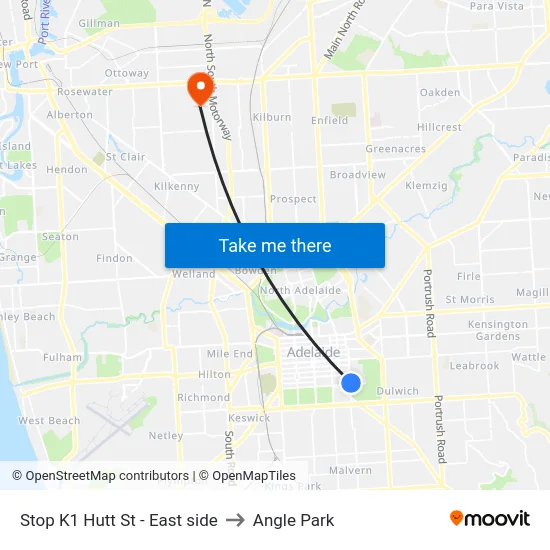 Stop K1 Hutt St - East side to Angle Park map