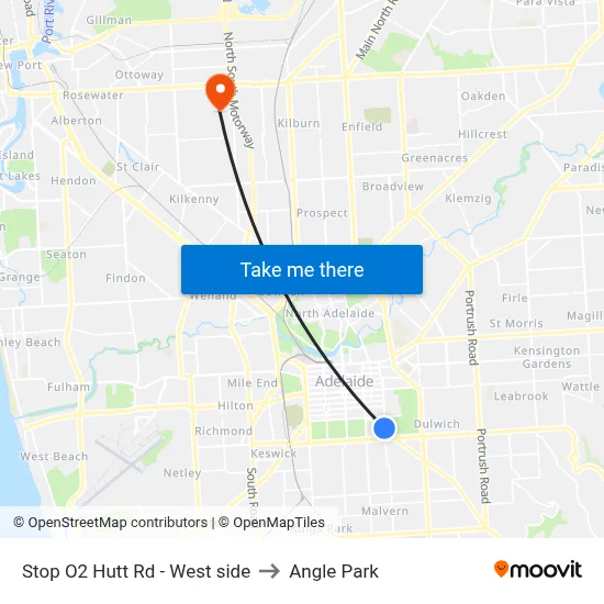 Stop O2 Hutt Rd - West side to Angle Park map