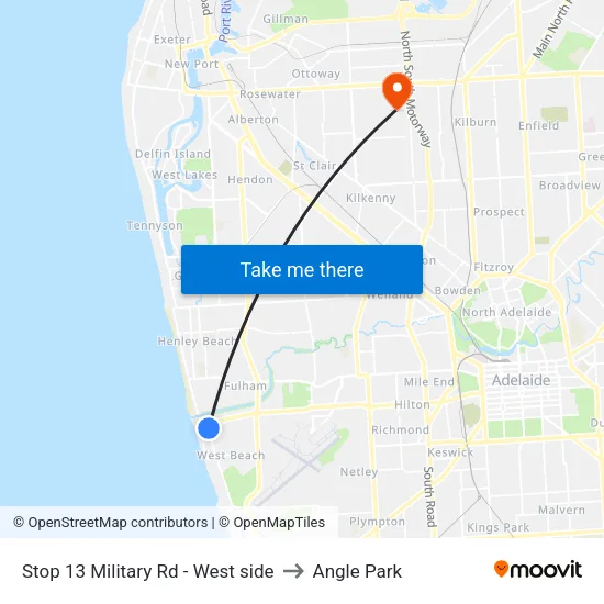 Stop 13 Military Rd - West side to Angle Park map