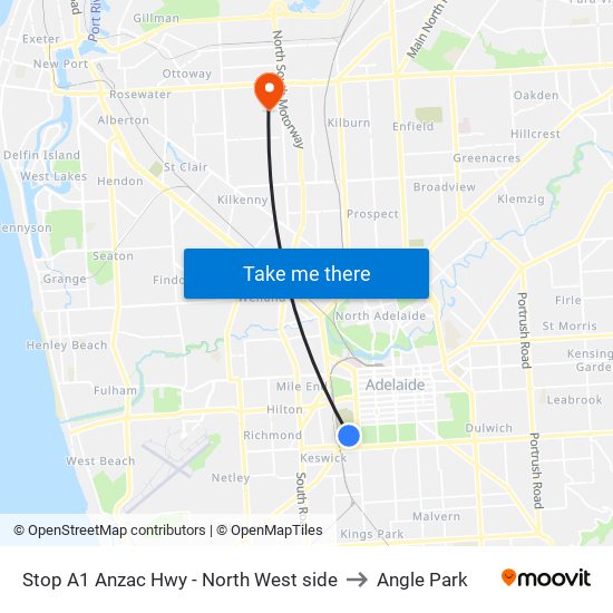 Stop A1 Anzac Hwy - North West side to Angle Park map