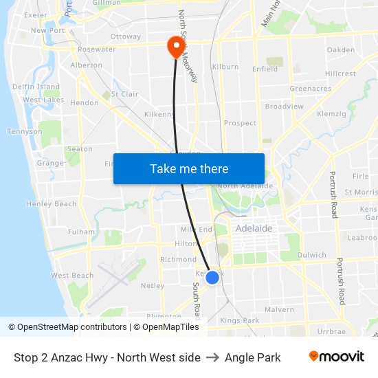 Stop 2 Anzac Hwy - North West side to Angle Park map