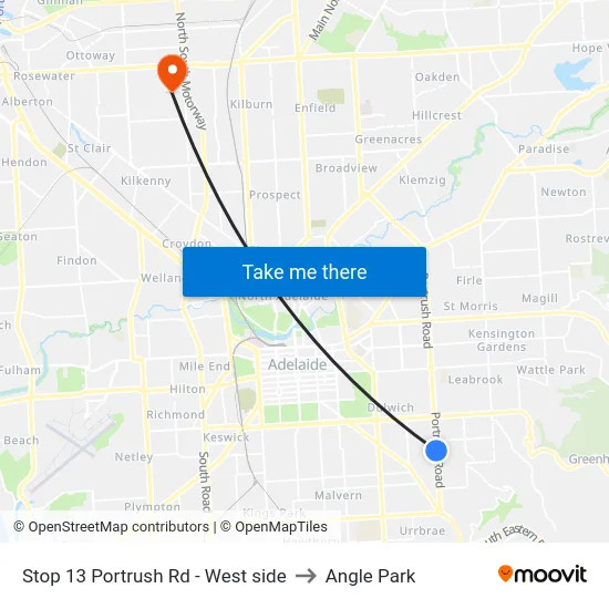 Stop 13 Portrush Rd - West side to Angle Park map