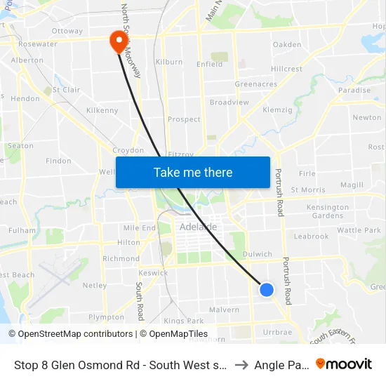 Stop 8 Glen Osmond Rd - South West side to Angle Park map