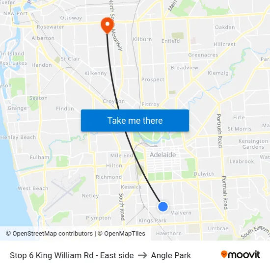 Stop 6 King William Rd - East side to Angle Park map