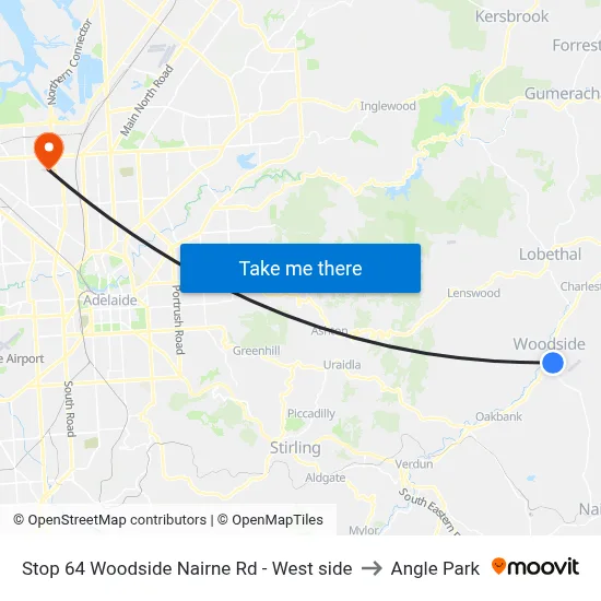 Stop 64 Woodside Nairne Rd - West side to Angle Park map