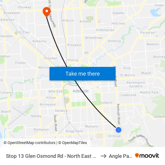 Stop 13 Glen Osmond Rd - North East side to Angle Park map