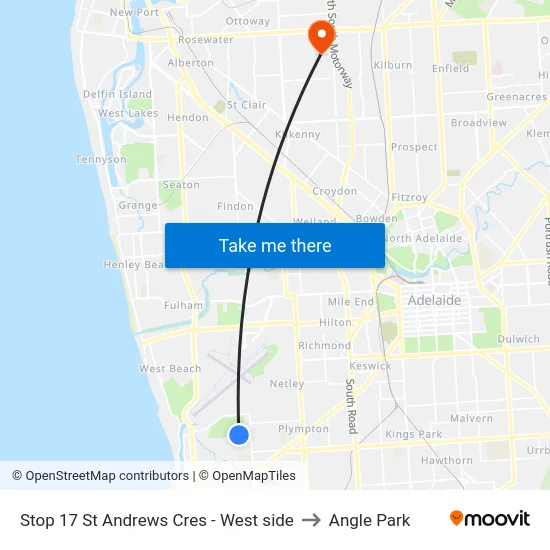 Stop 17 St Andrews Cres - West side to Angle Park map