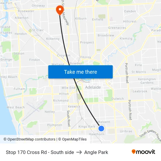 Stop 170 Cross Rd - South side to Angle Park map