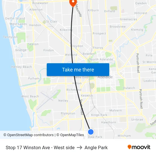 Stop 17 Winston Ave - West side to Angle Park map