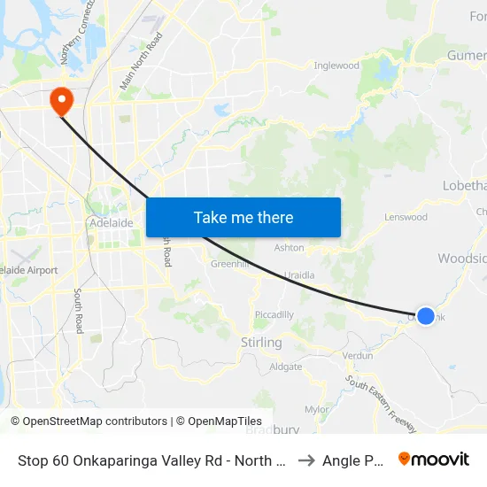 Stop 60 Onkaparinga Valley Rd - North side to Angle Park map