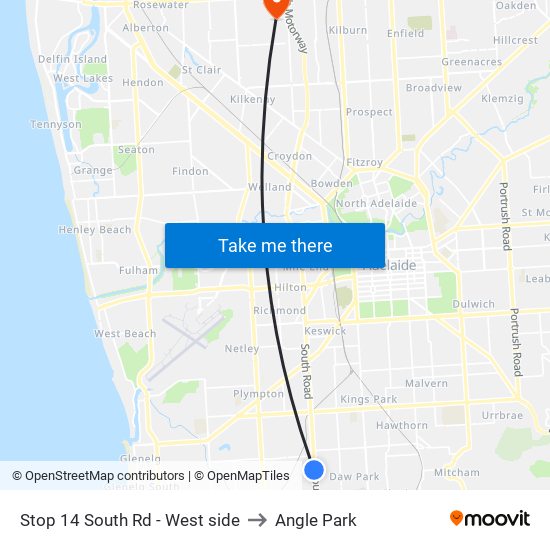 Stop 14 South Rd - West side to Angle Park map