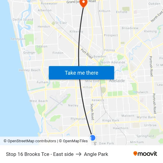 Stop 16 Brooks Tce - East side to Angle Park map