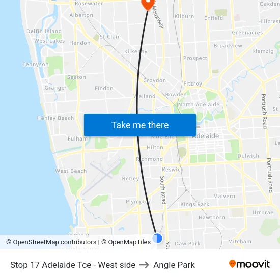 Stop 17 Adelaide Tce - West side to Angle Park map