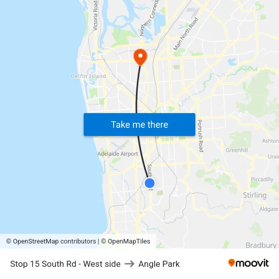 Stop 15 South Rd - West side to Angle Park map