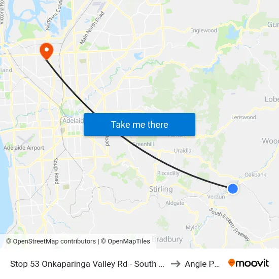 Stop 53 Onkaparinga Valley Rd - South side to Angle Park map