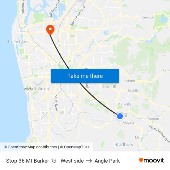 Stop 36 Mt Barker Rd - West side to Angle Park map