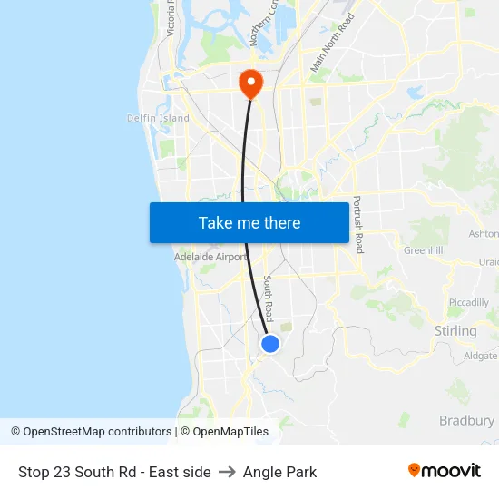 Stop 23 South Rd - East side to Angle Park map