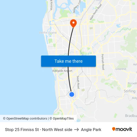 Stop 25 Finniss St - North West side to Angle Park map